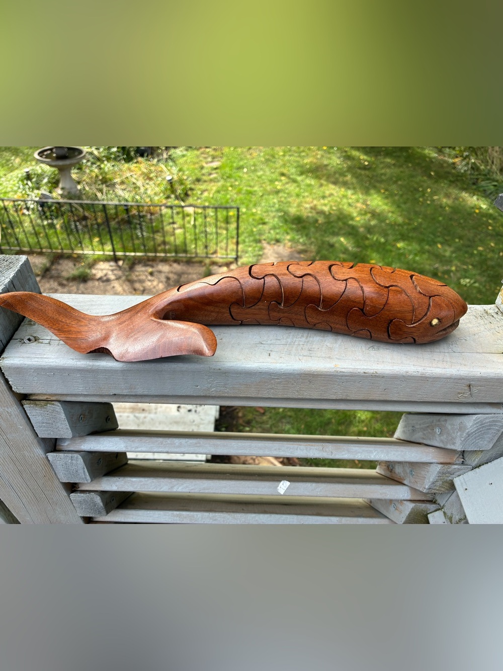 John Evans Hand-carved Whale Puzzle Articulating Fish Signed